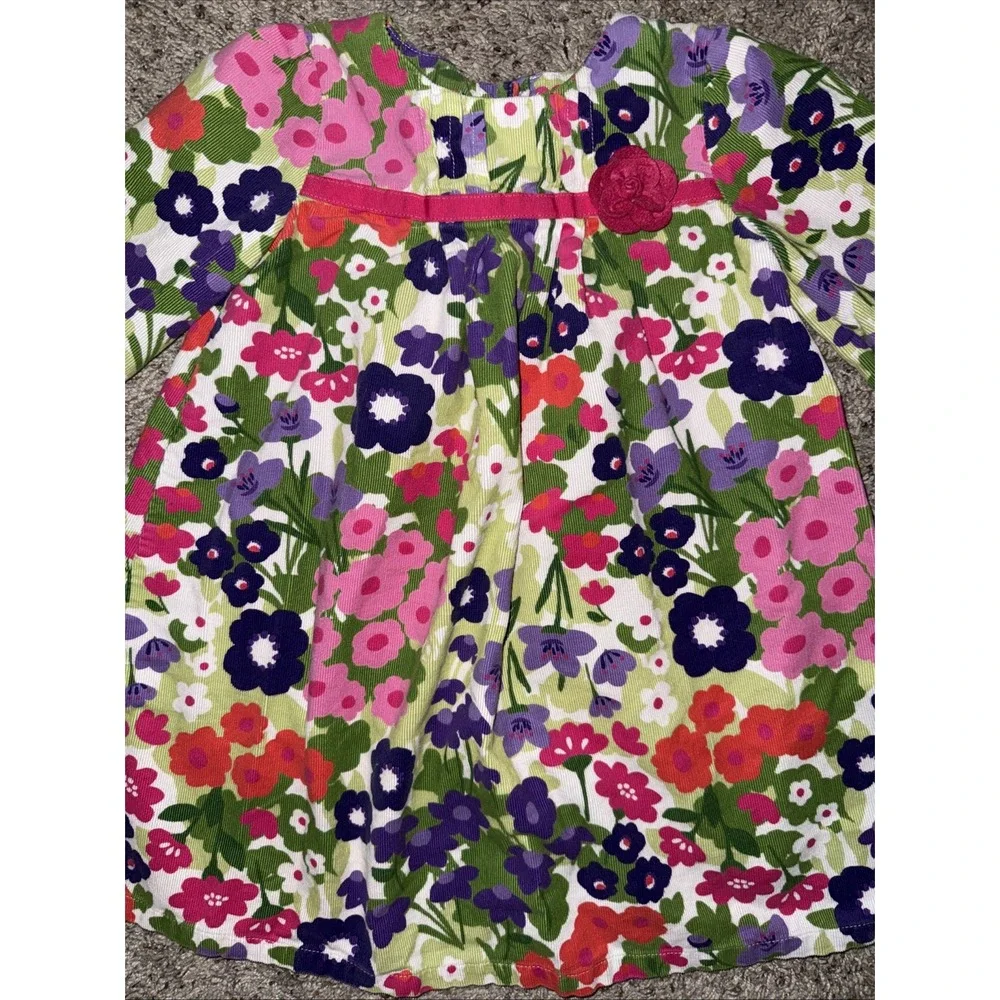 Gymboree Floral Corduroy Dress Girls 3T‎ Long Sleeve Pink Green Purple